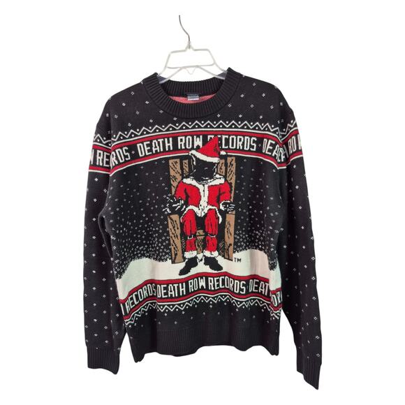 Death Row Records Black White Red Santa in Electric Chair Pull on Sweater L - Picture 2 of 5